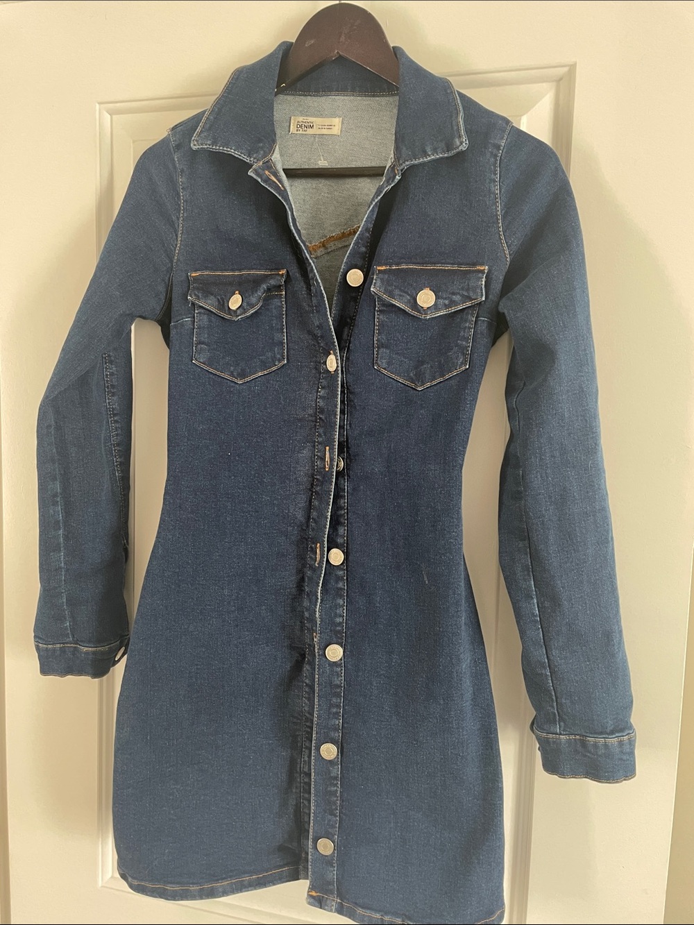 Indigo Denim Long-Sleeve Button Dress
